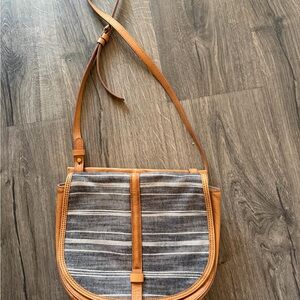 Fossil Leather Crossbody Shoulder Bag Purse Tan Textile Flap Lined